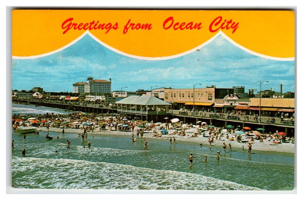 Greetings Ocean City NJ Music Pier Beach Boardwalk Vintage Postcard 1969